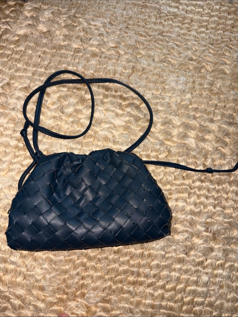 Woven Crossbody Drawstring Bag - Black